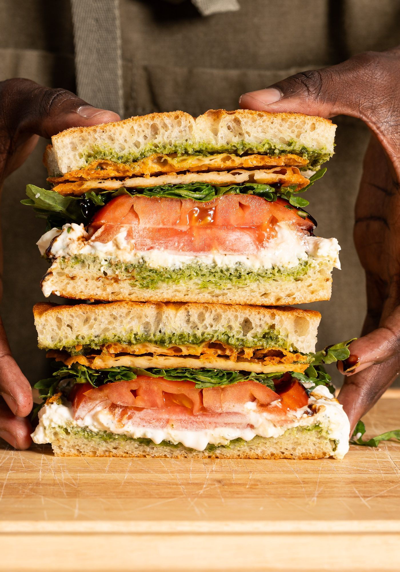Focaccia sandwich cross-section